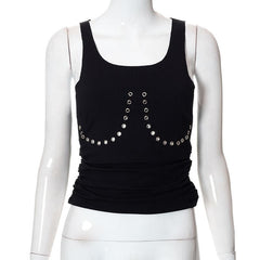 Solid metal o ring hollow out ribbed sleeveless u neck top - Final Sale