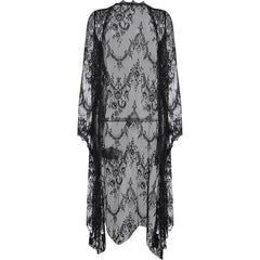 Flared sleeve lace see through solid irregular top