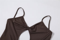 Hollow out backless sweetheart neck sleeveless ruched cami dress