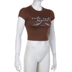 Contrast print short sleeve crewneck crop top