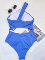 One shoulder solid padded o ring hollow out one piece swimwear