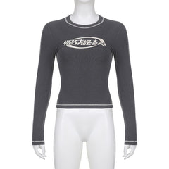 Stitch contrast long sleeve crewneck top