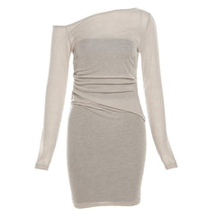 Long sleeve off shoulder ruched irregular mini dress