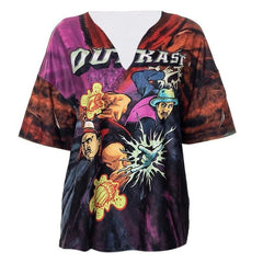 V neck comic pattern long sleeve contrast top