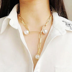 Faux pearl pendant chain necklace