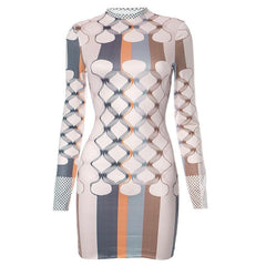 Long sleeve crewneck striped contrast mini dress