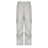 Solid drawstring cargo pocket zip-up wide leg