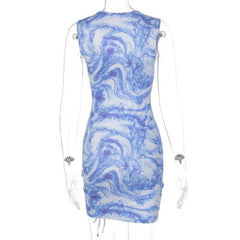 Sleeveless crewneck hollow out drawstring mini dress