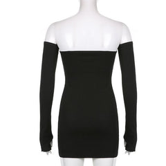 Sleeveless solid lace hem gloves tube dress