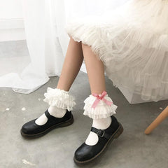 Lace ruffle bowknot long socks
