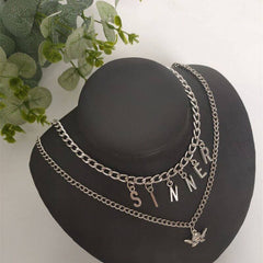 Layered letter pendant choker necklace