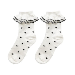 Heart pattern ruffle long socks