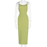 Hollow out textured solid backless cami midi dress