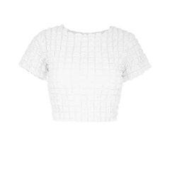 Waffle solid short sleeve crewneck crop top
