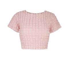 Waffle solid short sleeve crewneck crop top