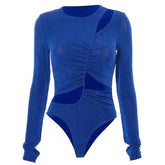 Long sleeve hollow out ruched asymmetrical bodysuit