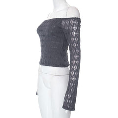 Textured solid off shoulder long sleeve top