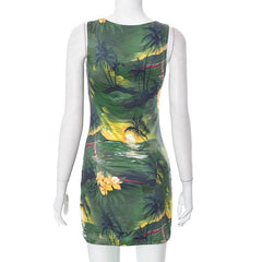 Sleeveless round neck abstract contrast mini dress - Final Sale