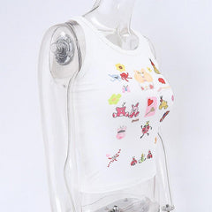 Sleeveless round neck abstract crop top