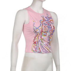 Sleeveless crewneck abstract contrast top