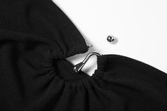 Irregular solid halter gloves o ring backless mini dress