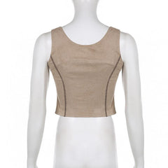 Button stitch sleeveless contrast crop top - Final Sale