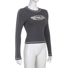 Stitch contrast long sleeve crewneck top