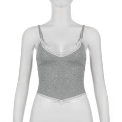 Lace hem contrast v neck backless cami crop top