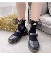 Ruffle bowknot star applique long socks