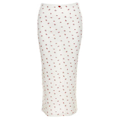 Flower print u neck sleeveless low rise lace hem midi skirt set
