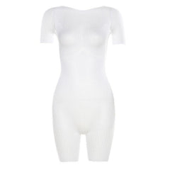 Fishnet short sleeve hollow out see through solid romper