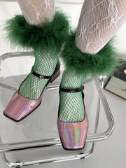 Fishnet solid feather long socks