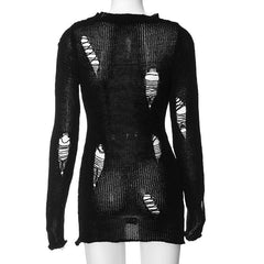 Crochet hollow out solid long sleeve mini dress