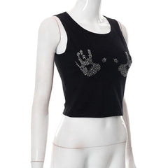 Round neck sleeveless beaded crop top