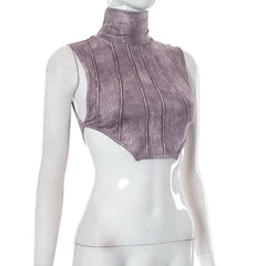 Tie dye high neck sleeveless contrast crop top