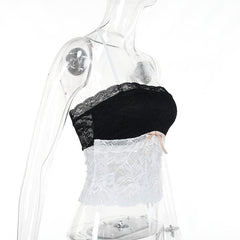 Halter bowknot lace contrast backless see through crop top