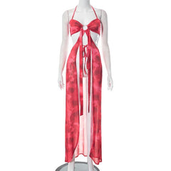 Halter hollow out backless low cut ruched crop top