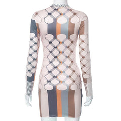 Long sleeve crewneck striped contrast mini dress