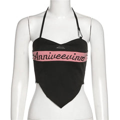 Heart neck letter embroidered halter top