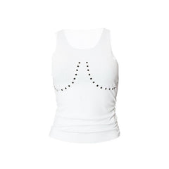 Solid metal o ring hollow out ribbed sleeveless u neck top - Final Sale