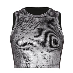 Textured contrast sleeveless crewneck patchwork crop top