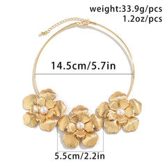 Flower applique metal choker necklace