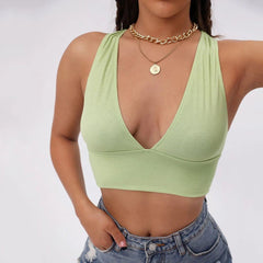 Cross back v neck solid ribbed crop top