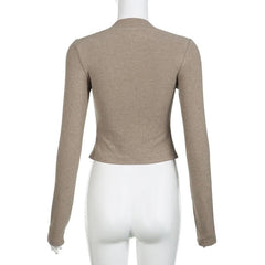 Button contrast patchwork long sleeve top