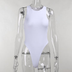 Double layered open back solid round neck sleeveless bodysuit