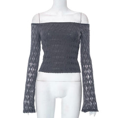 Textured solid off shoulder long sleeve top