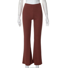 Ribbed solid high rise flared pant
