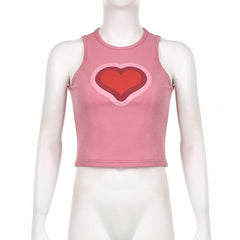 Sleeveless crewneck ribbed heart pattern contrast top - Final Sale