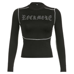 Beaded stitch long sleeve contrast top