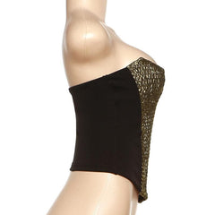 Smocked patchwork contrast backless tube top